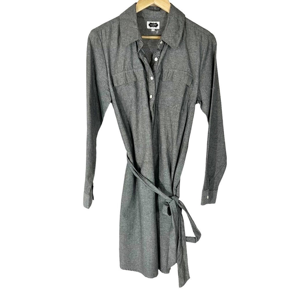Mudpie Grey Tie Waist Shirt Dress S Minimalist‎ Classic
